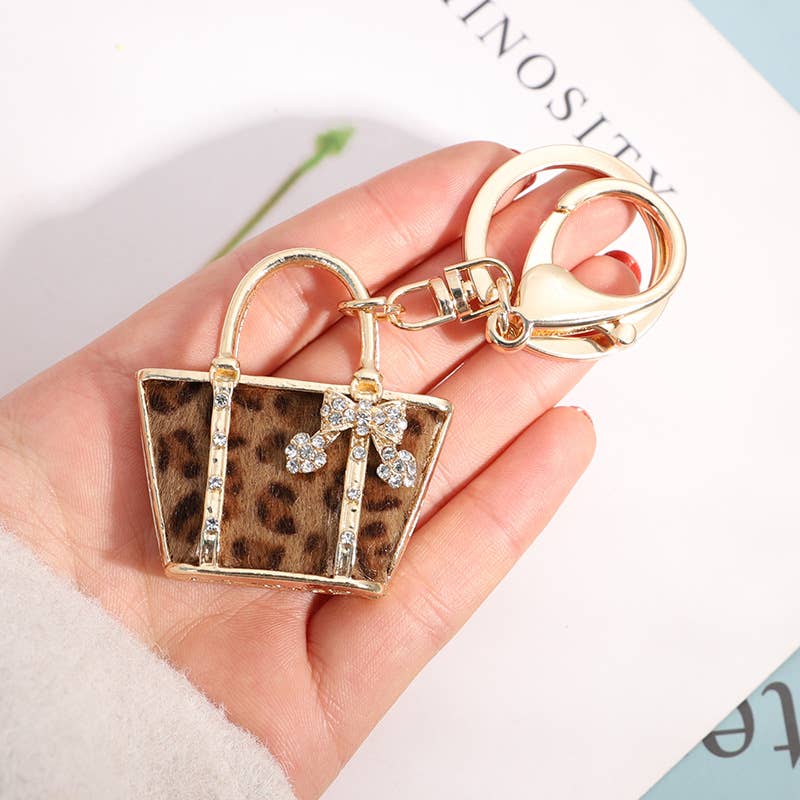 Leopard Print Mini Tote Bag Keychain