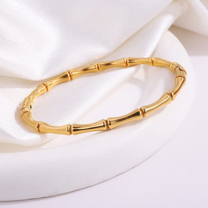 Bamboo Segment Slim Hinged Bangle Bracelet - Gold