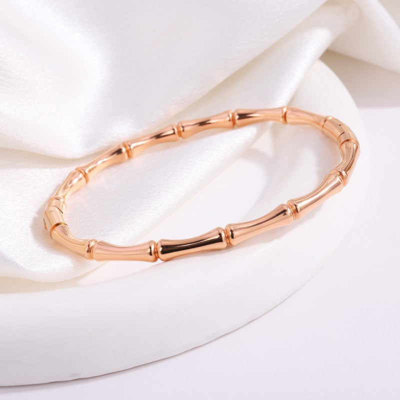 Bamboo Segment Slim Hinged Bangle Bracelet - RoseGold