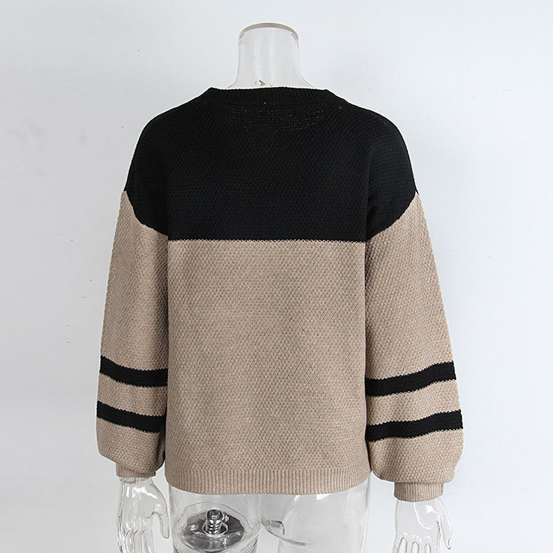 Two Tone Colorblock Crew Knit Pullover