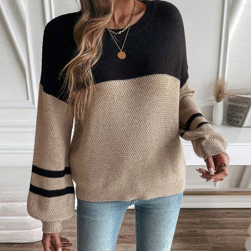 Two Tone Colorblock Crew Knit Pullover - view 1
