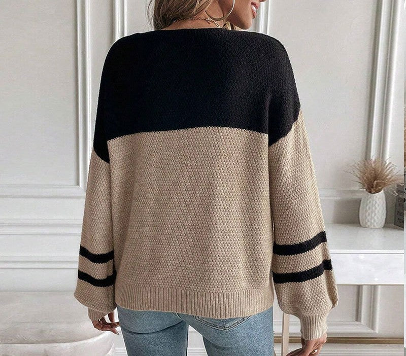 Two Tone Colorblock Crew Knit Pullover - view 2