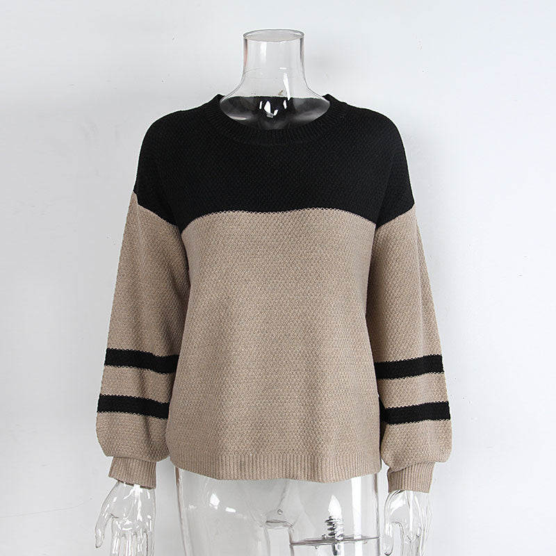 Two Tone Colorblock Crew Knit Pullover - view 3