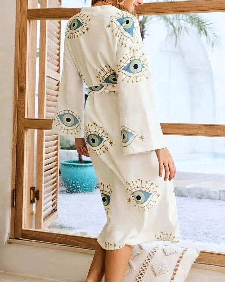 Boho Eye Print Tie Waist Kimono - Eye - 1