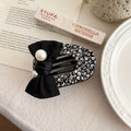 Ruched Hair Claw Clip With Bow or Bear Charm - Black_Bow