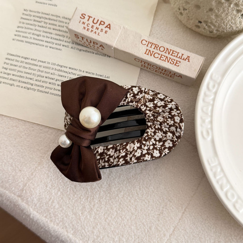 Ruched Hair Claw Clip With Bow or Bear Charm - Coffee_Bow