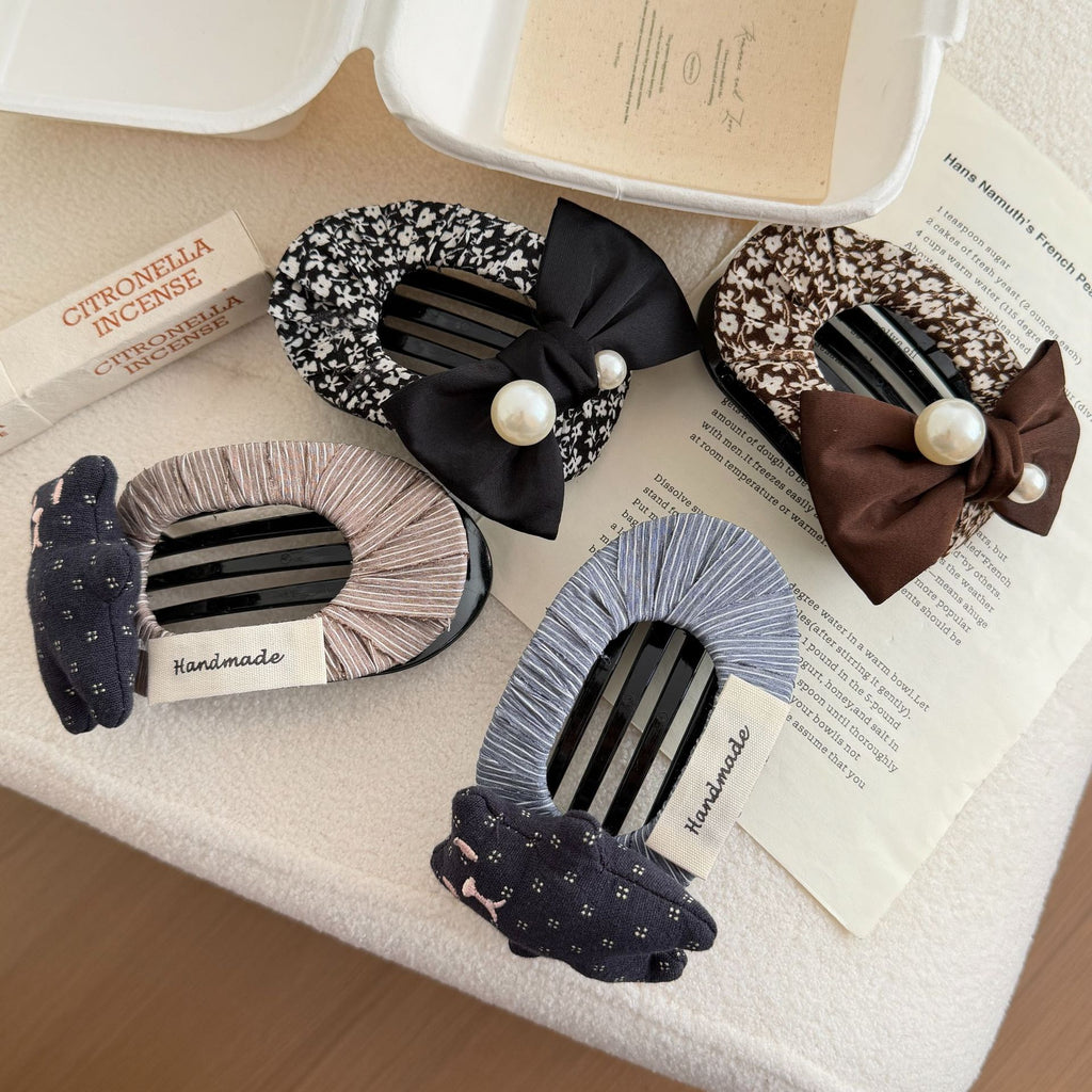 Ruched Hair Claw Clip With Bow or Bear Charm - view 1