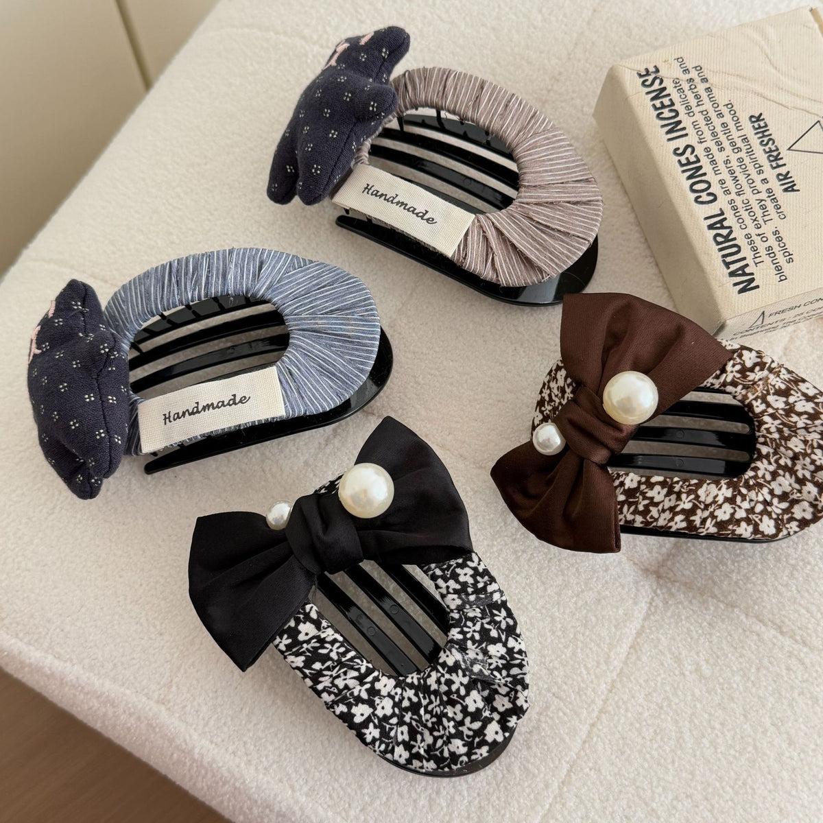 Ruched Hair Claw Clip With Bow or Bear Charm - view 3