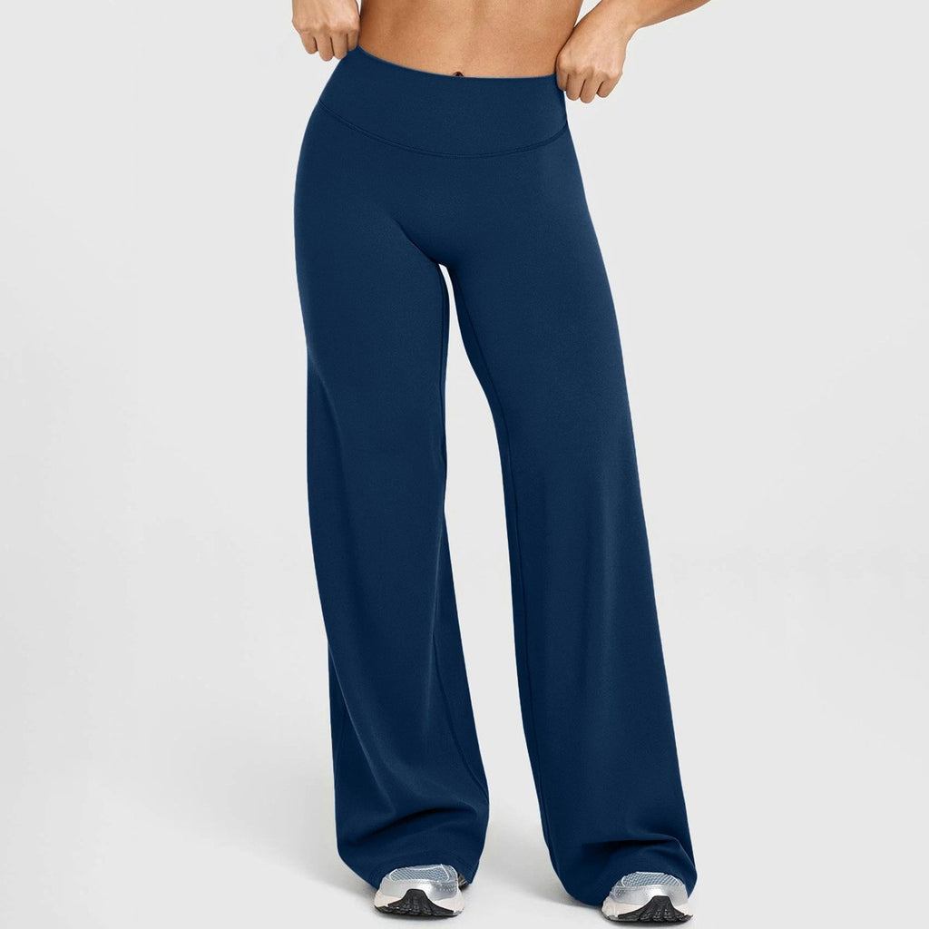 No Front Seam High Waist Wide Leg Yoga Pants - Navy