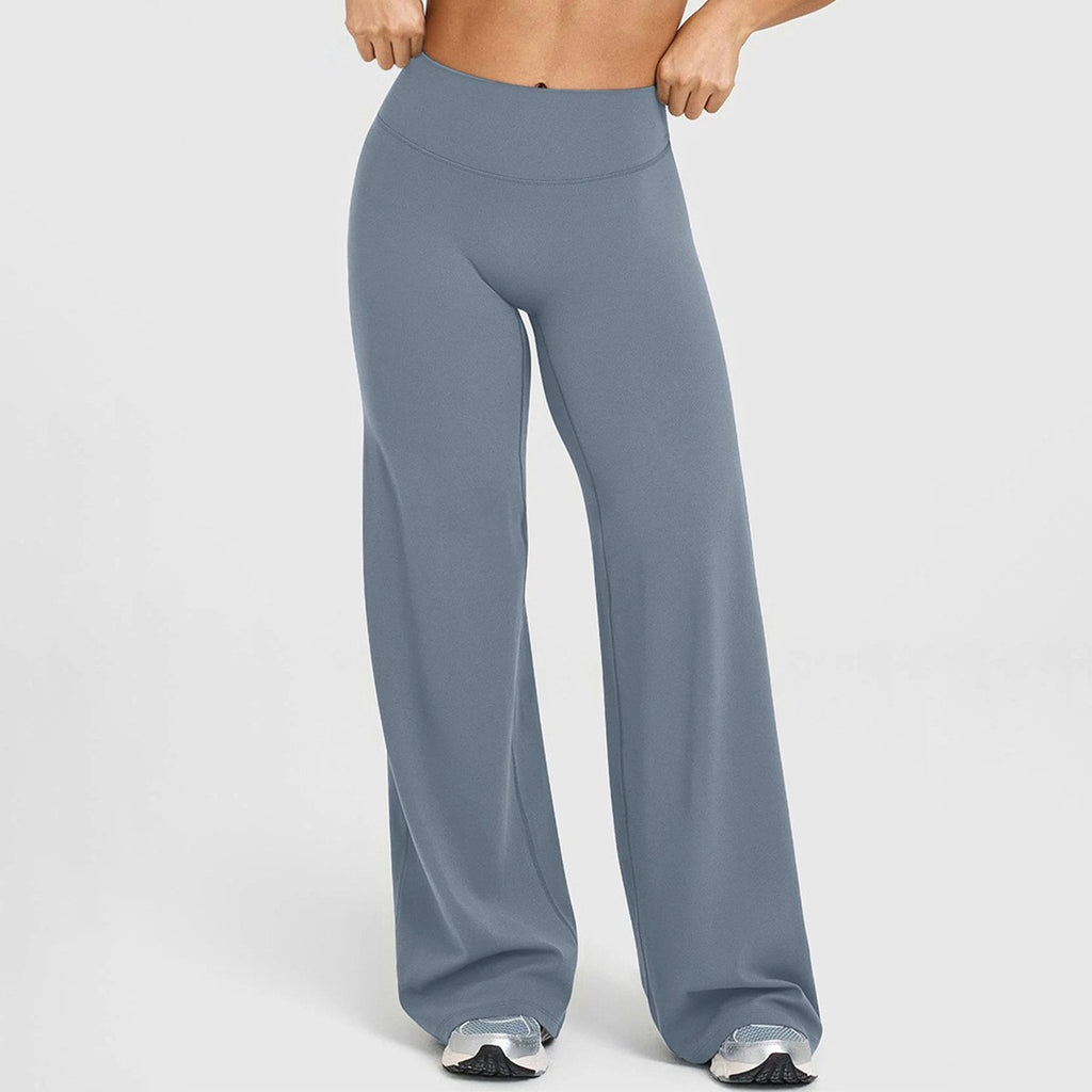 No Front Seam High Waist Wide Leg Yoga Pants - Slate Blue