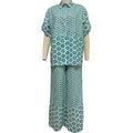 Geo Print Shirt And Wide Leg Pant Set - Green