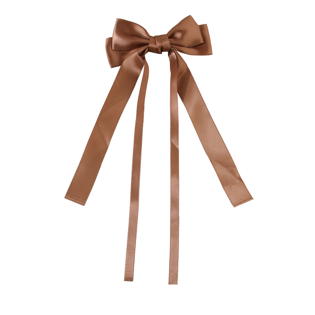 Coquette Satin Bow Clip With Long Tails - Coffee