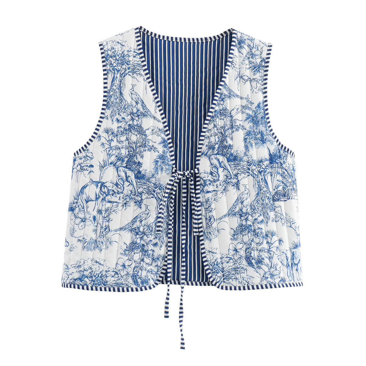 Reversible Floral Patchwork Quilted Vest - Blue