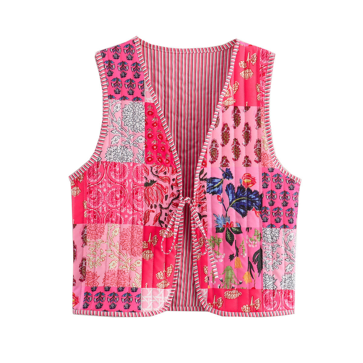 Reversible Floral Patchwork Quilted Vest - Red