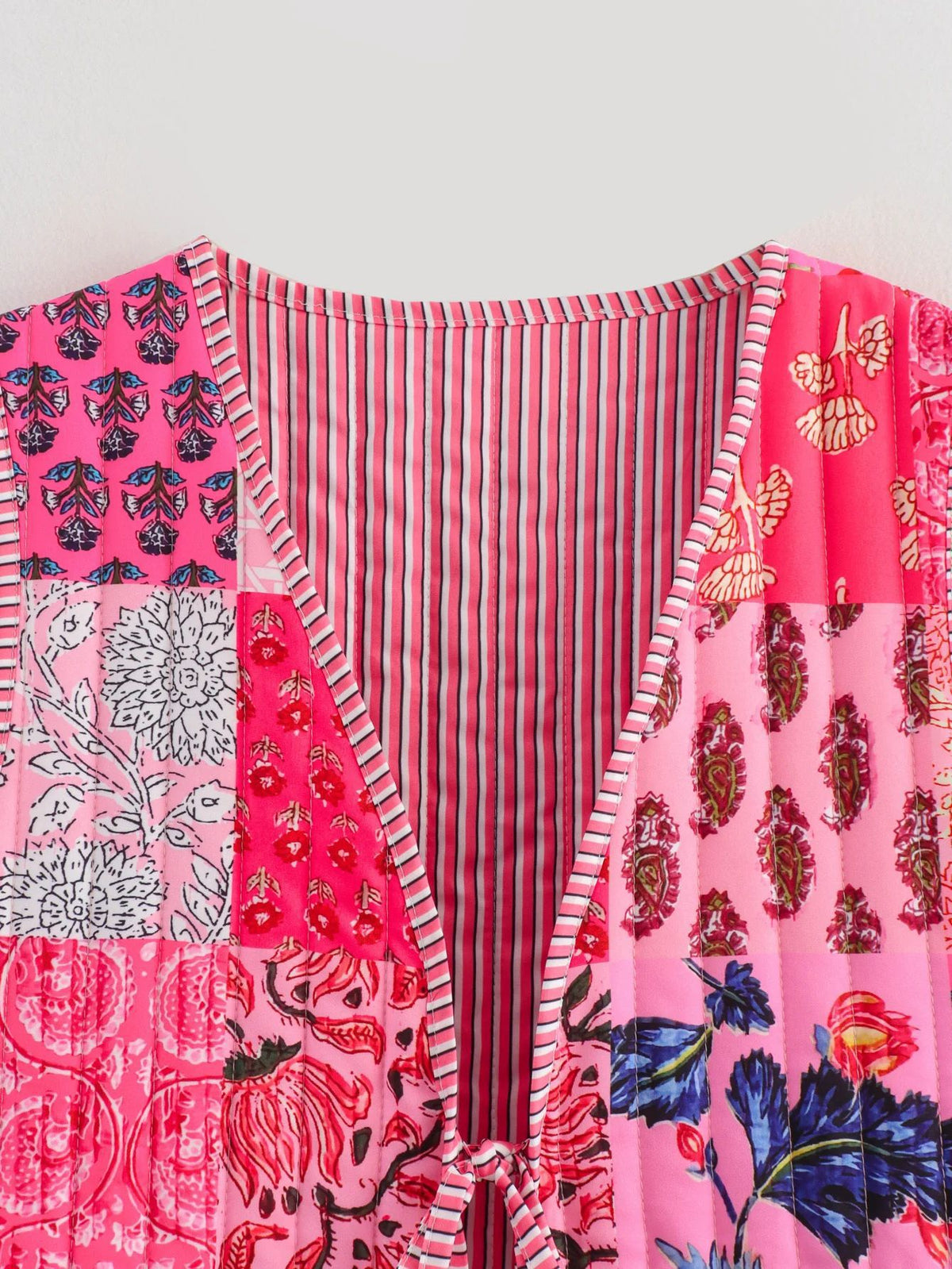 Reversible Floral Patchwork Quilted Vest - Red - 2