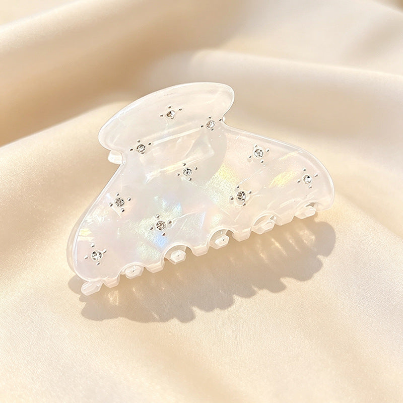 Hair Claw Clip With Crystal Star Studs - White