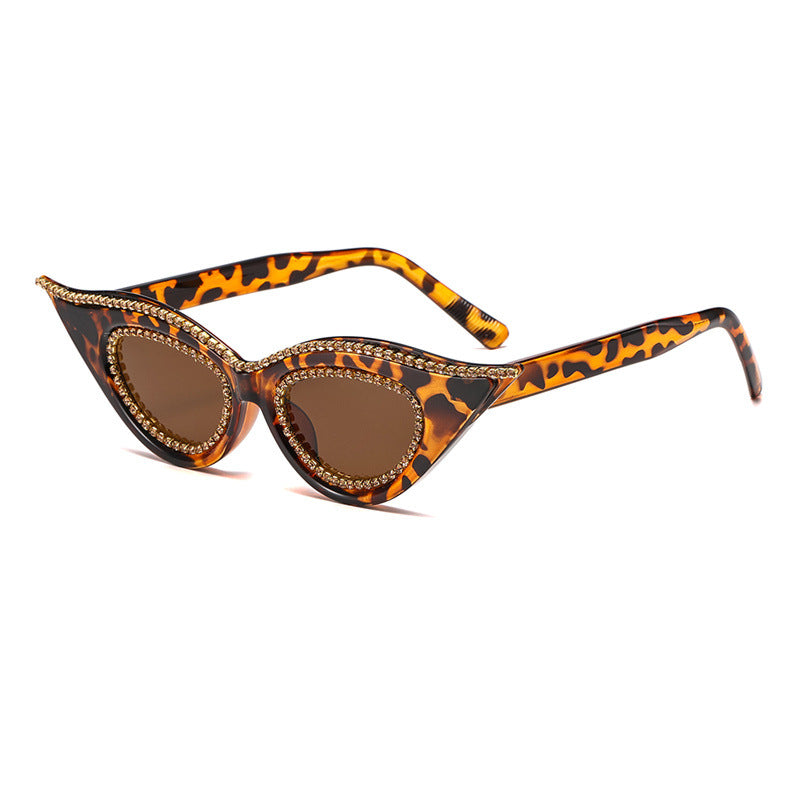 Pointed Retro Cat Eye Crystal Sunglasses - Leopard