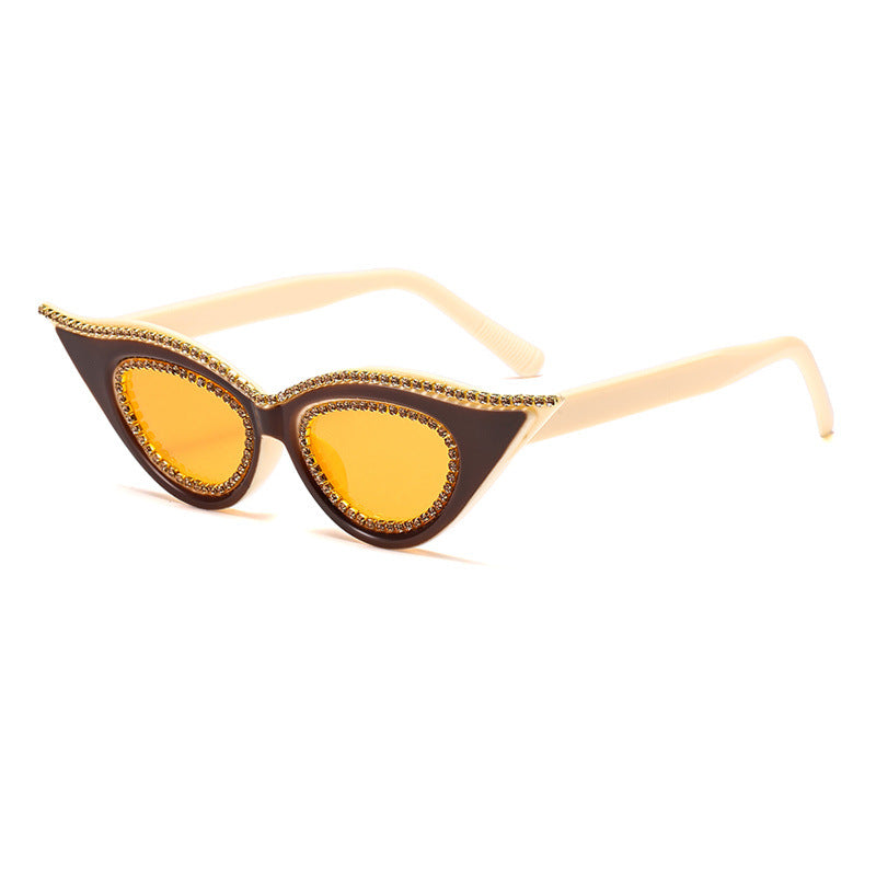 Pointed Retro Cat Eye Crystal Sunglasses - Orange