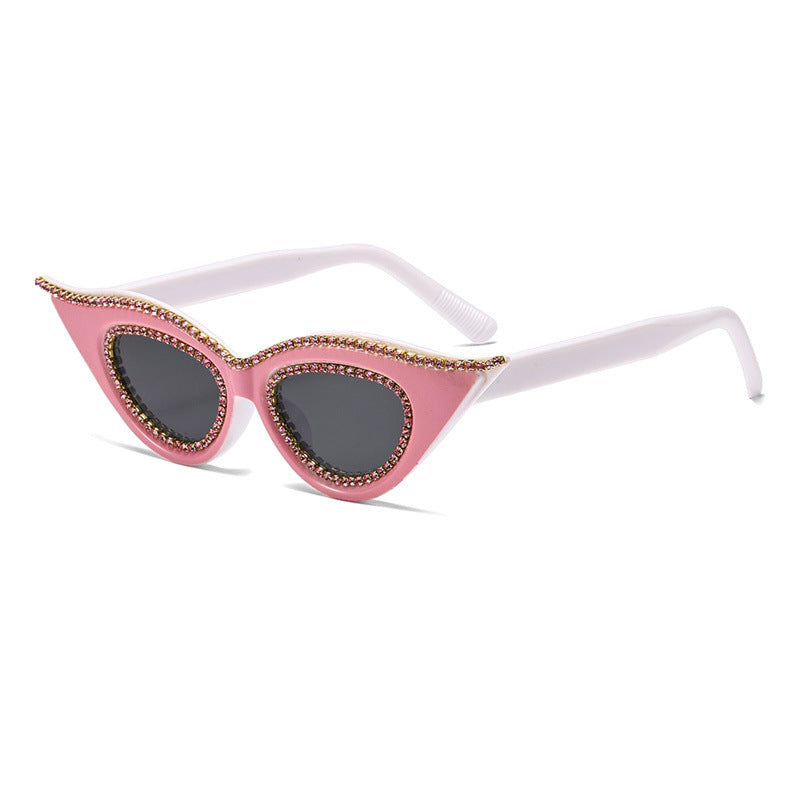 Pointed Retro Cat Eye Crystal Sunglasses - Pink