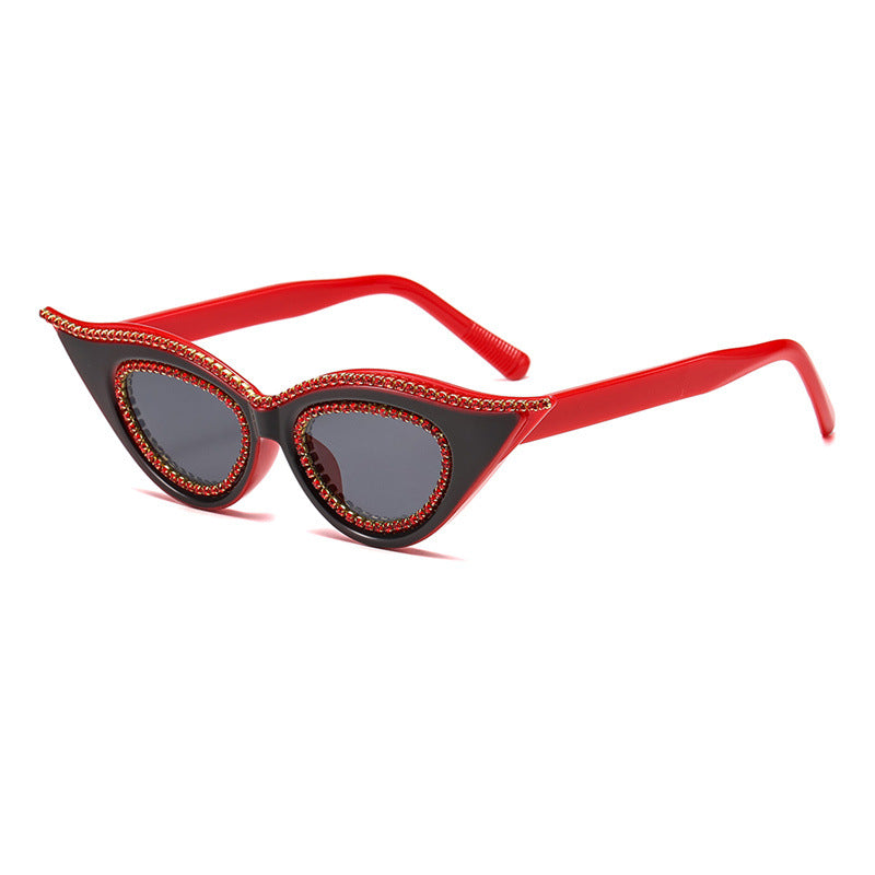 Pointed Retro Cat Eye Crystal Sunglasses - Red