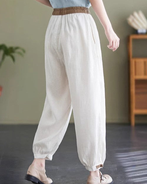 Drawstring Waist Tapered Lantern Ankle Pants - Apricot - 1