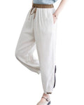 Drawstring Waist Tapered Lantern Ankle Pants - White