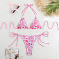 Ditsy Floral Patchwork String Bikini Set - Pink