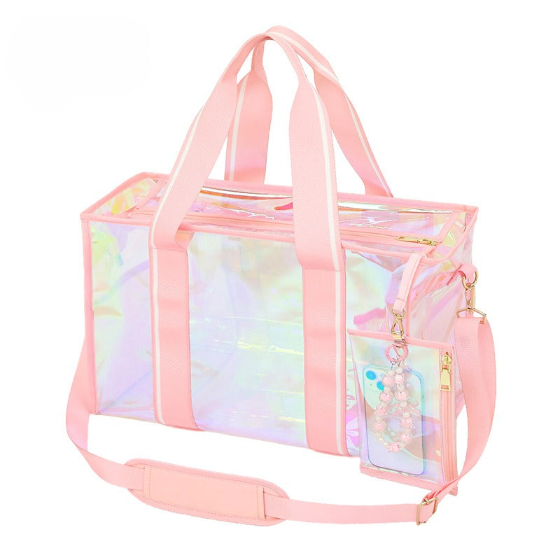 Iridescent Clear Tote Bag With Wristlet Pouch - Pink