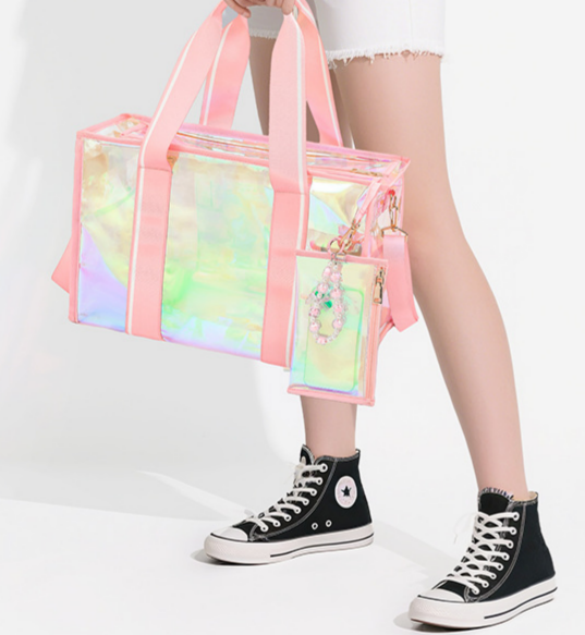 Iridescent Clear Tote Bag With Wristlet Pouch - Pink - 1