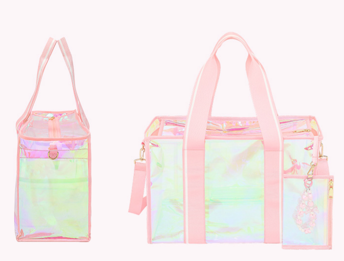 Iridescent Clear Tote Bag With Wristlet Pouch - Pink - 2