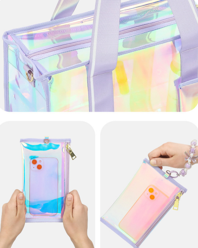 Iridescent Clear Tote Bag With Wristlet Pouch - Purple - 6