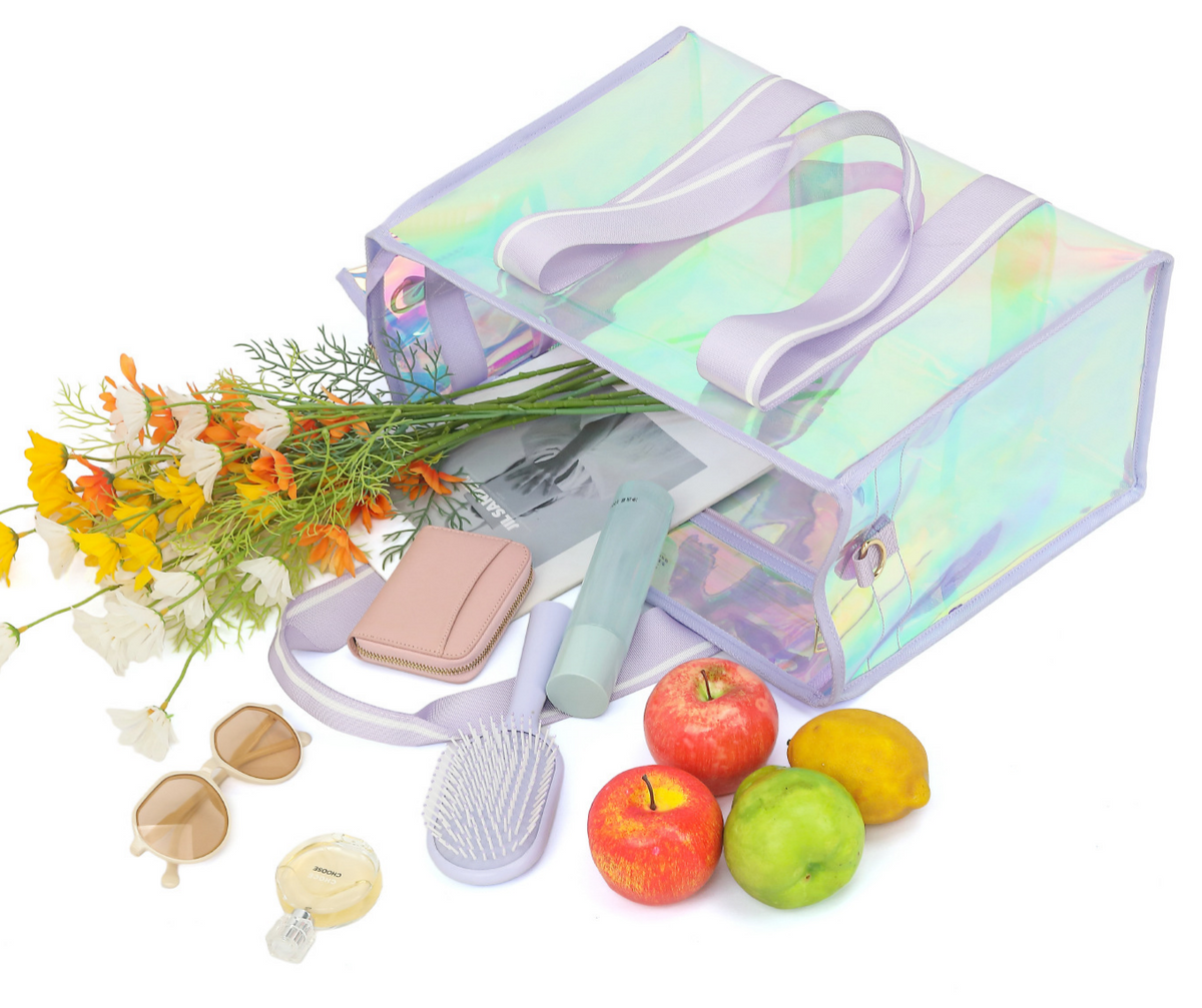 Iridescent Clear Tote Bag With Wristlet Pouch - Purple - 8
