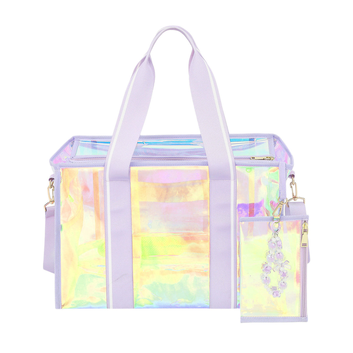 Iridescent Clear Tote Bag With Wristlet Pouch - Purple - 9