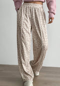 Side Stripe Leopard Wide Leg Trousers - Beige