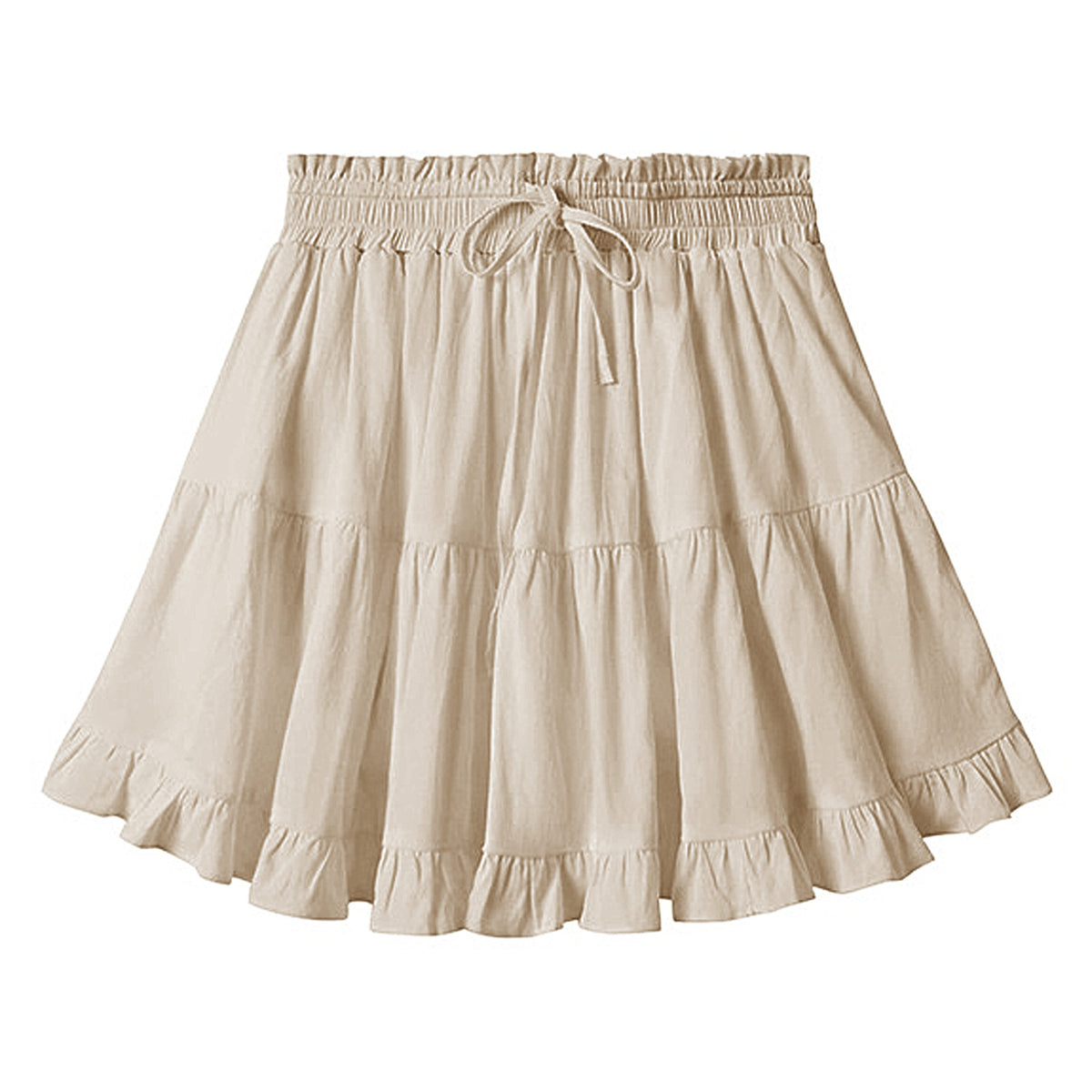 Tiered Ruffle Drawstring Mini Skirt - Beige