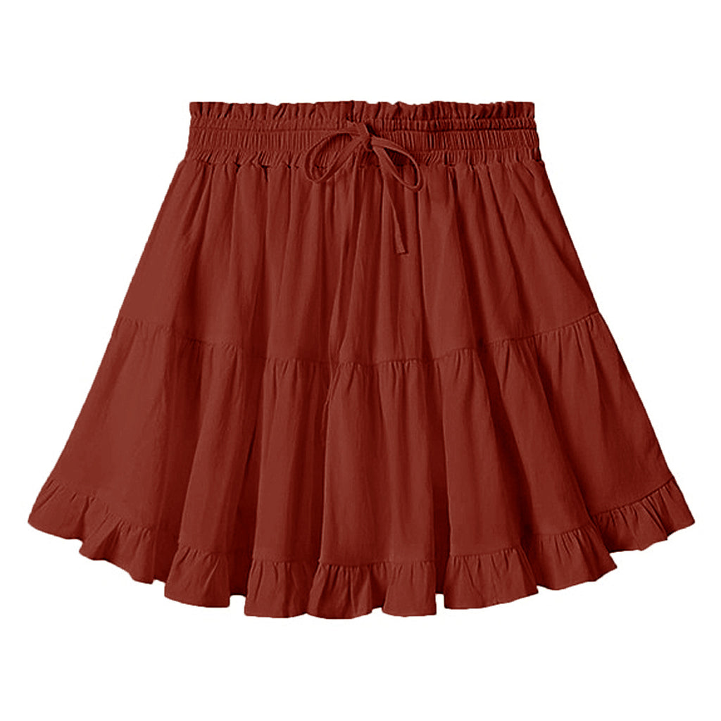 Tiered Ruffle Drawstring Mini Skirt - Red