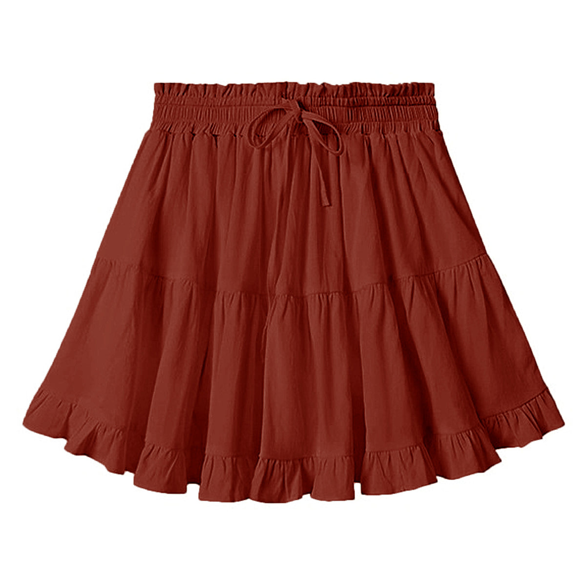 Tiered Ruffle Drawstring Mini Skirt - Red