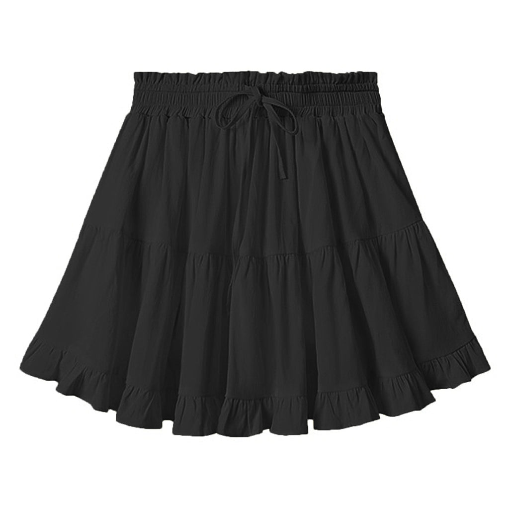 Tiered Ruffle Drawstring Mini Skirt - black
