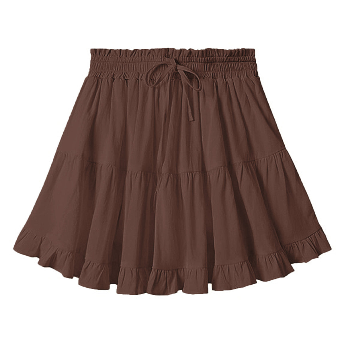 Tiered Ruffle Drawstring Mini Skirt - brown