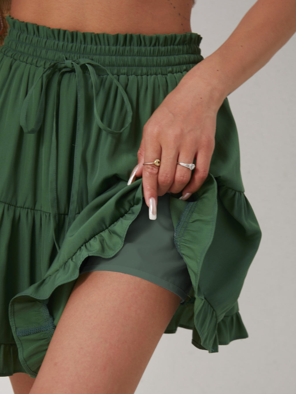 Tiered Ruffle Drawstring Mini Skirt