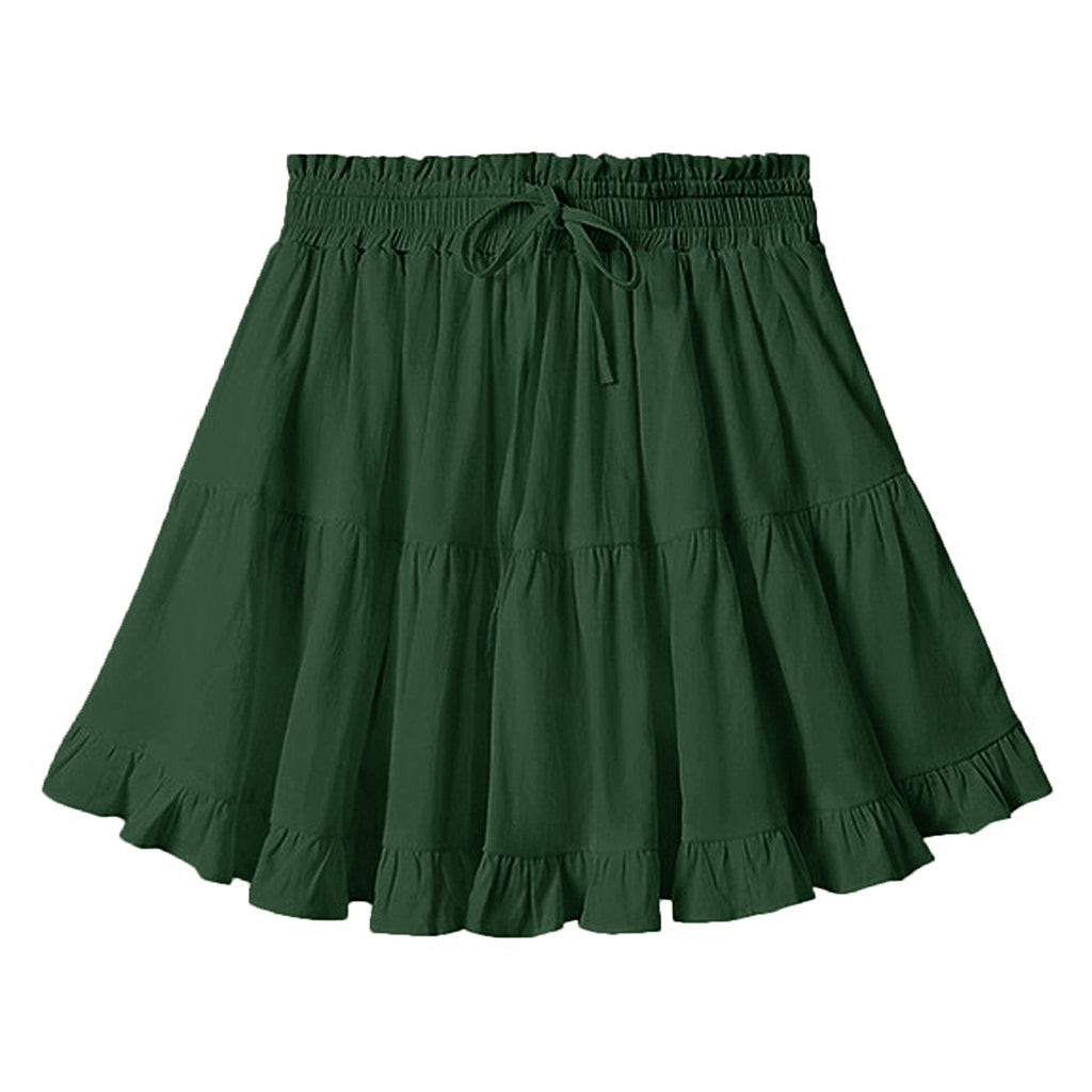 Tiered Ruffle Drawstring Mini Skirt - green