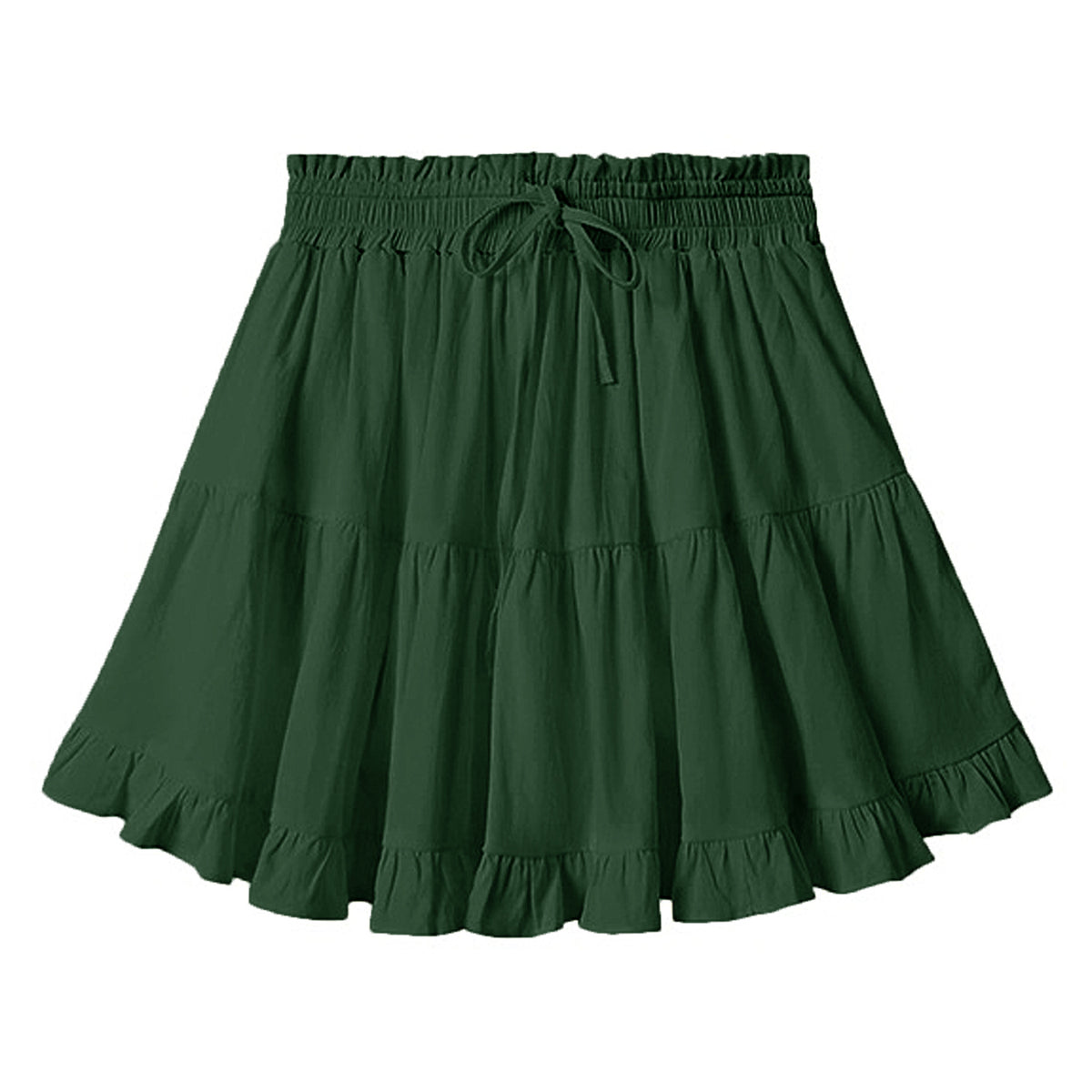 Tiered Ruffle Drawstring Mini Skirt - green