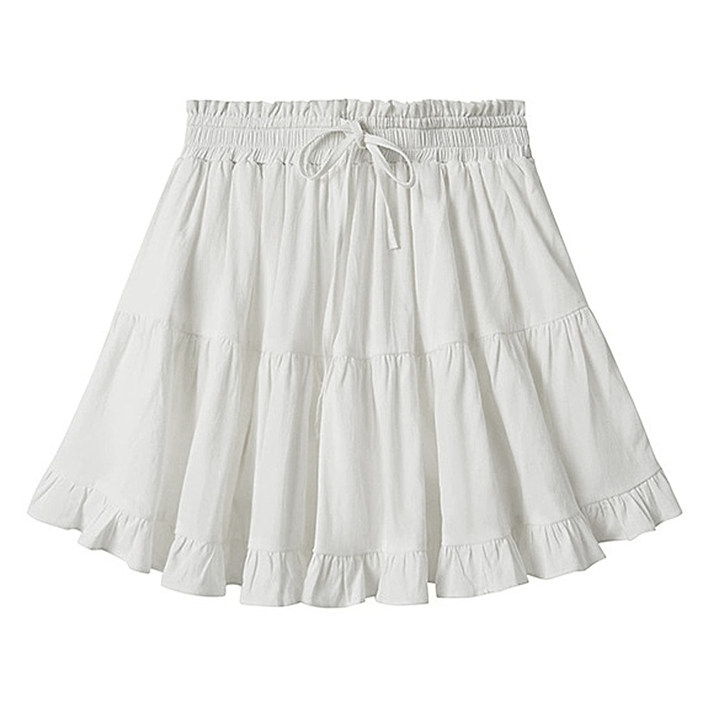 Tiered Ruffle Drawstring Mini Skirt - white