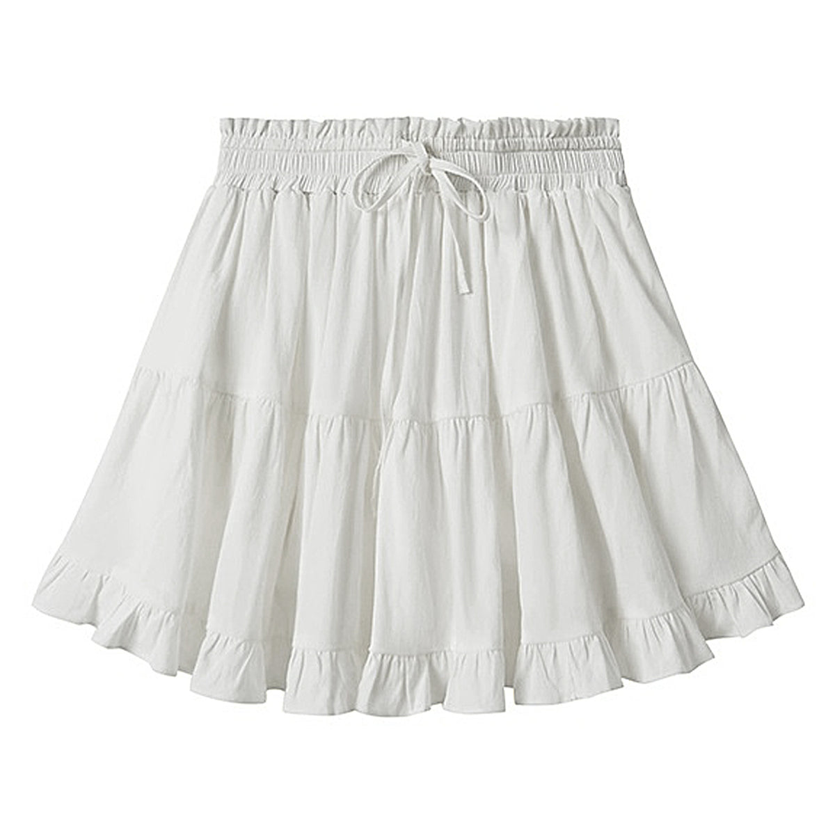 Tiered Ruffle Drawstring Mini Skirt - white