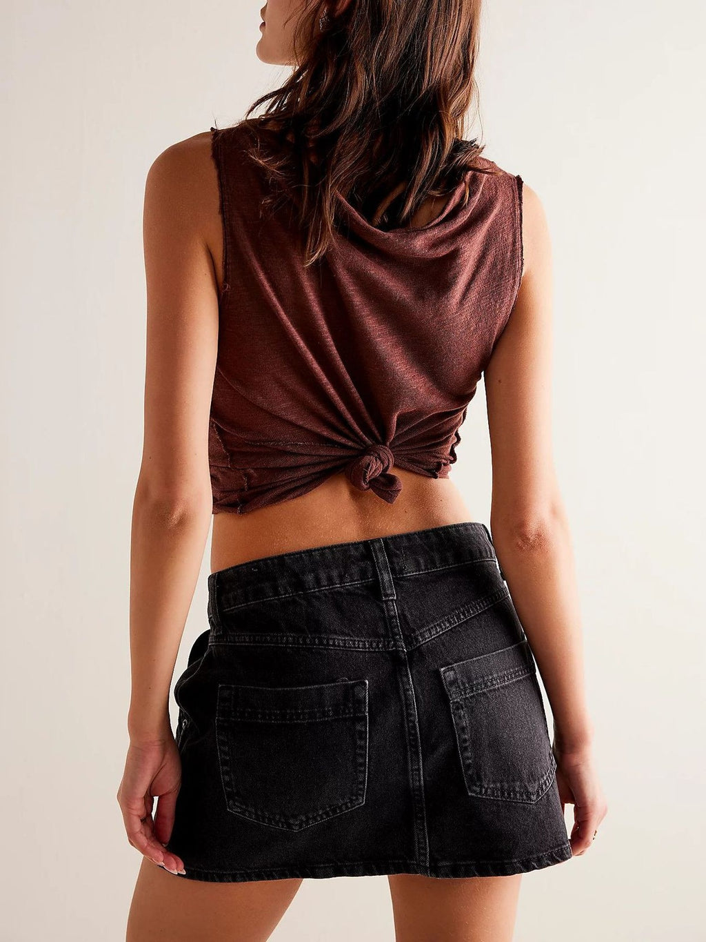 Buttoned Wrap Front Denim Mini Skirt - Black - 3