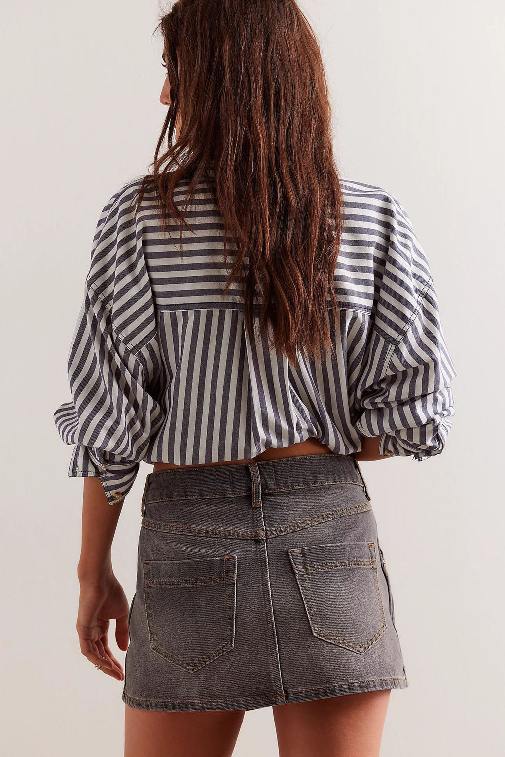 Buttoned Wrap Front Denim Mini Skirt - Grey - 4