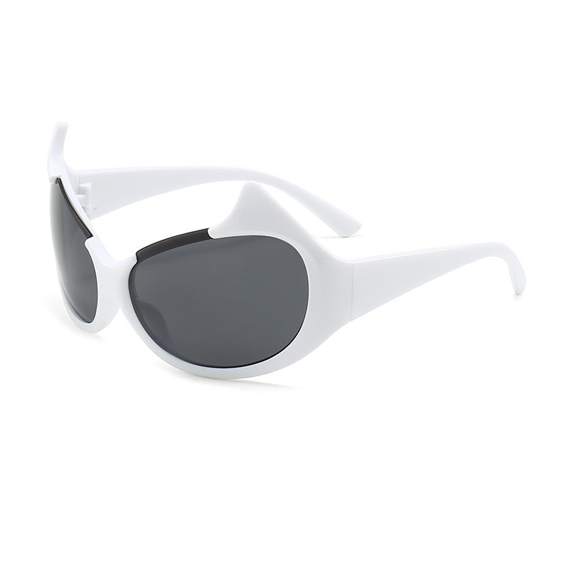 Horned Oversized Wraparound Y2K Sunglasses - White
