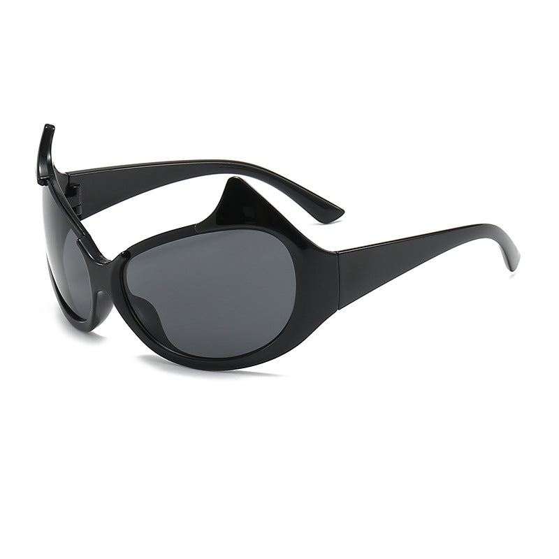 Horned Oversized Wraparound Y2K Sunglasses
