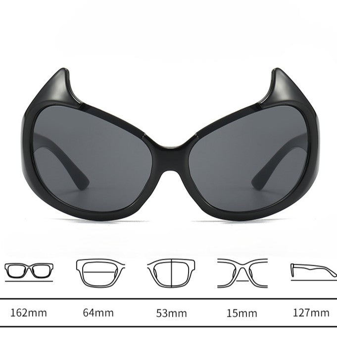 Horned Oversized Wraparound Y2K Sunglasses - view 1
