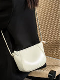 Glossy Leather Half Moon Crossbody Bag - Ivory